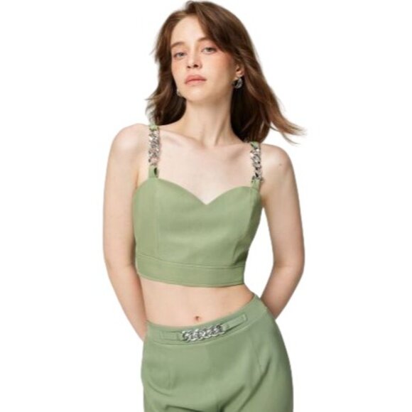 NWT Cider L Green NWT Cropped Bustier Top Silver Chain Straps & Back Zip Closure - Picture 3 of 10